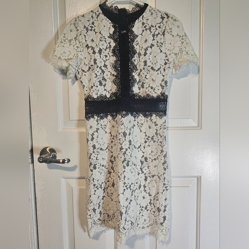 Few Moda White and Black Floral Lace Dress Women's Size S